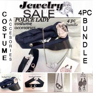 POLICE LADY handcuffed hat & jewelry costume accessories NWOT bundle